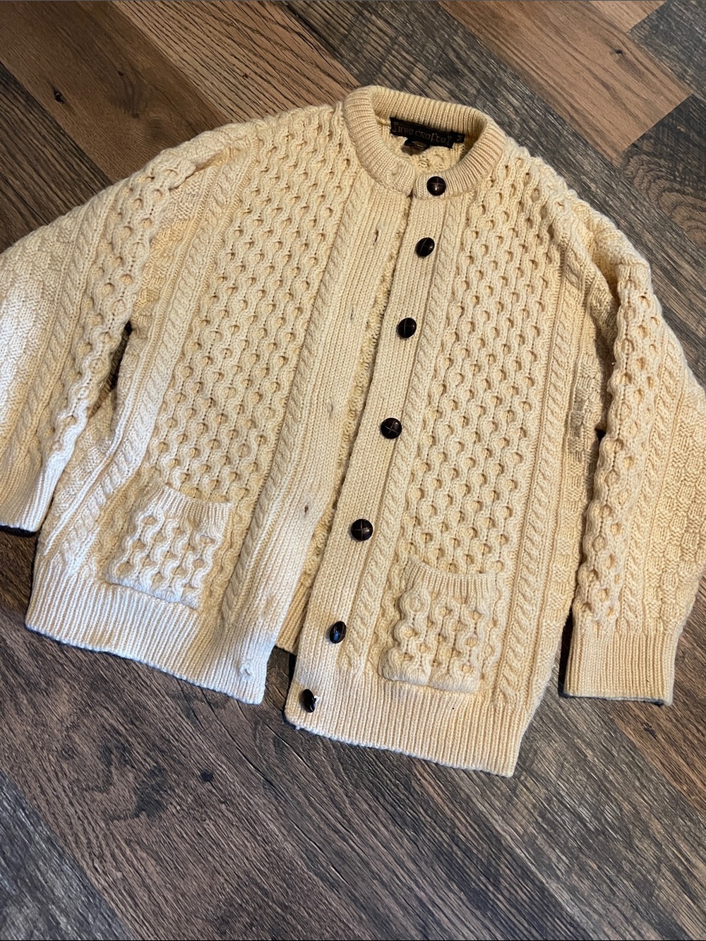 Inis Crafts Irish Wool Cable Knit Cardigan M